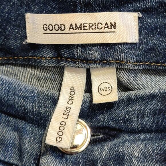 GOOD AMERICAN Good Legs Crop High Rise Raw Hem Distressed Denim Jean Size 25 - Picture 10 of 13